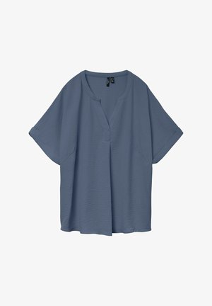 Vero Moda Curve MIT KURZEN ÄRMELN V-AUSSCHNITT - Blůza - china blue
