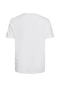 Weißes Baumwoll-T-Shirt, kurze Ärmel, Rundhalsausschnitt, schlichtes Design, weiche Textur, keine sichtbaren Logos oder Muster auf der Rückseite.