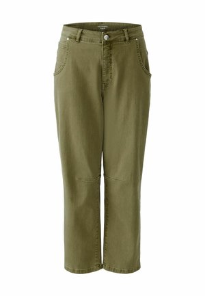 Olijfgroene cropped broek van katoen, met een ritssluiting, twee voortassen en een recht model met subtiele stikseldetails.