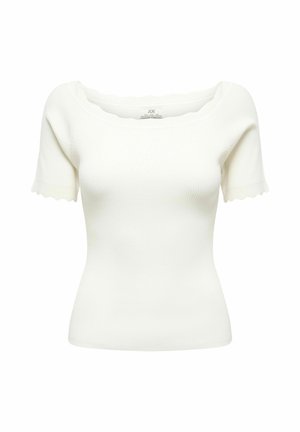 JDY, JDYLOU S/S SCALLOP PULLOVER KNT - T-shirt basique - cloud dancer