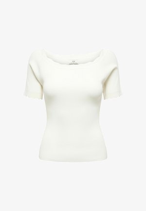 JDY, JDYLOU S/S SCALLOP PULLOVER KNT - T-shirt basic - cloud dancer