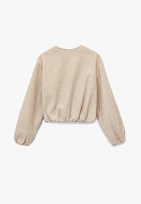 Beige cropped sweatshirt med løse lange ærmer, rund halsudskæring og samlede elastiske talje. Blødt, struktureret stof med en glat overflade.