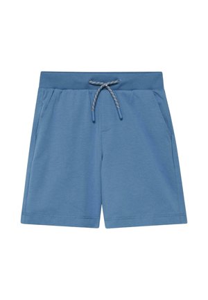 Blaue Freizeithosen mit elastischem Bund und verstellbarem Kordelzug, mit Seitentaschen und geradem Saum.