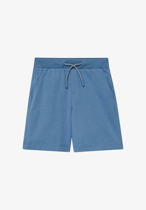 Niebieskie casual szorty z elastycznym pasem i regulowanym ściągaczem, z bocznymi kieszeniami i prostym wykończeniem.