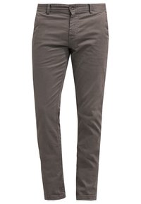 Hosen aus Baumwollmischung in neutralem Grau, mit geradem Bein, Knopfverschluss und dezenten Taschenverzierungen.