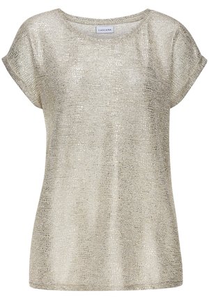 Kurzärmeliges Top in Metallic-Silber mit strukturierter, schimmernder Stoffqualität und rundem Ausschnitt, Marke Lascana.