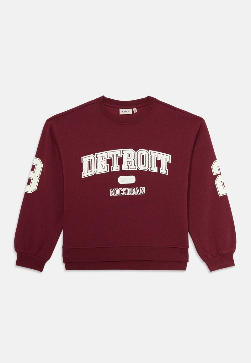 Bordeaux sweatshirt med texten "DETROIT" och "MICHIGAN" på framdelen och "28" tryckt på båda ärmarna, rund nacke, långärmad.