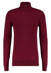 Bordeaux coltrui gemaakt van zacht stof, met lange mouwen, een aansluitend ontwerp en geribbelde accenten bij de hals en zoom.
