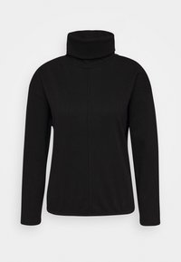 Suéter de cuello alto negro de manga larga con una costura recta en el frente y un corte relajado.