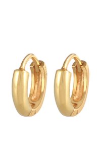 Boucles d'oreilles en teinte dorée avec un design lisse et arrondi. Présentent une finition polie et un fermoir sécurisé. Le diamètre semble de taille moyenne.