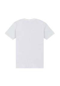 Bílý krátký rukáv tričko vyrobené z bavlny. Obsahuje kulatý výstřih s hladkým materiálem a žádné další grafiky nebo designové prvky.