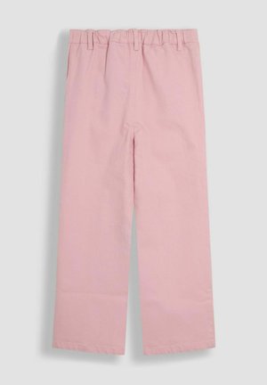 Helle rosa Baumwollhose mit lässiger Passform, ausgestattet mit einem elastischen Bund und geraden Beinen. Glatte Textur, ohne sichtbare Muster.