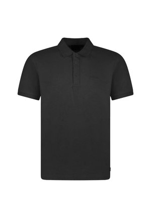 Zwarte polo t-shirt gemaakt van katoen met een klassieke kraag, een drieknoopsluiting, korte mouwen en een subtiele textuurafwerking.