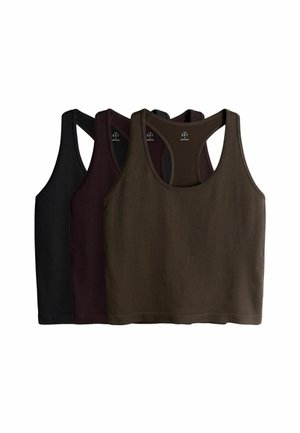 3 PACK ACTIVE RIBBED RACER - Débardeur - black chocolate brown khaki