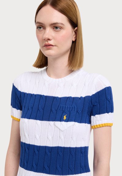 Polo Ralph Lauren CREW CABLE STRIPE  - Triko s potiskem - white/blue yacht