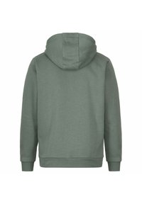 Felpa con cappuccio verde realizzata in tessuto morbido. Presenta una tasca frontale a marsupio e polsini a costine. Tessuto liscio con una vestibilità classica.