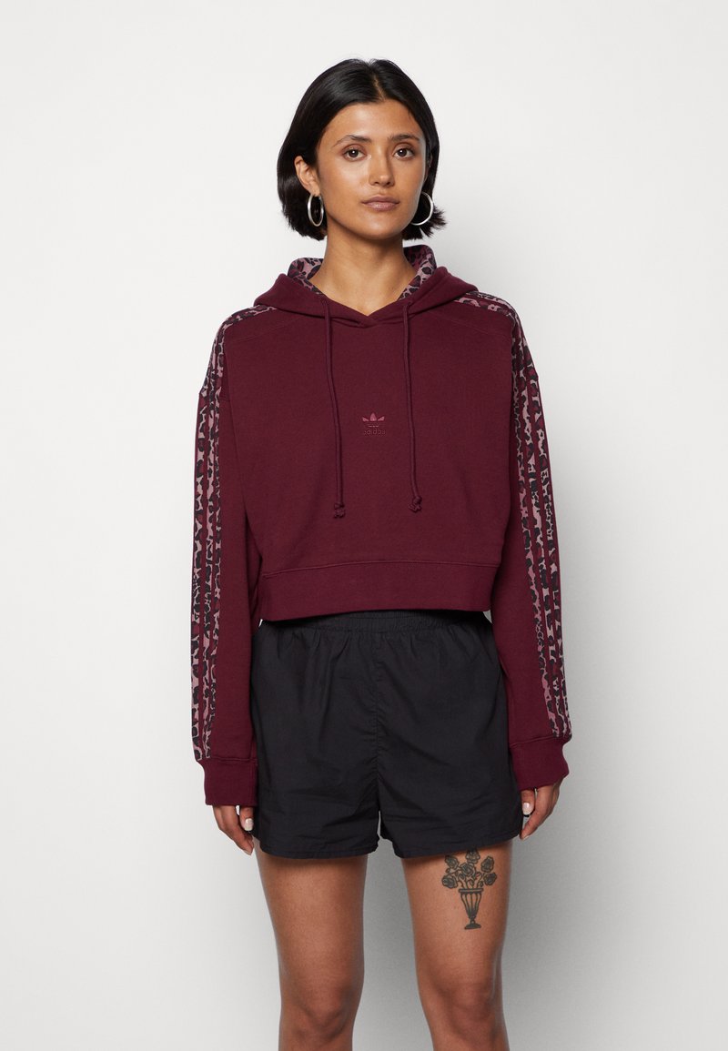 adidas Originals LEOPARD CROPPED HOODY - Kapuzenpullover - maroon