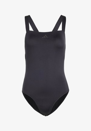 Černé jednodílné plavky s širokými ramínky a hladkým povrchem. Na hrudi se nachází černé logo Adidas. Navrženo pro pohodlí a styl.