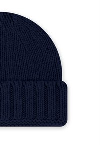 Berretto lavorato a maglia blu navy con polsino a coste, caratterizzato da un motivo a trama su tutta la superficie e una forma superiore arrotondata.