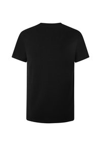 T-shirt noir uni à manches courtes vu de dos, avec un col rond et sans logos ni motifs visibles.