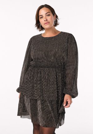 KURZES MIT GLITZERSTREIFEN UND LANGEN ÄRMELN - Koktel haljina / svečana haljina - black copper lurex