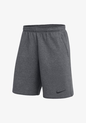 Nike-Shorts aus dunkelgrauem Stoff mit elastischem Bund, Seitentaschen und einem kleinen schwarzen Logo am linken Bein.