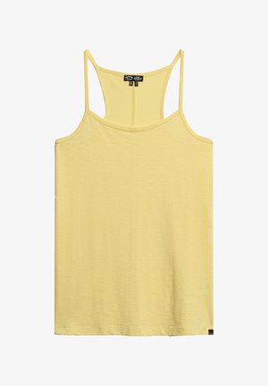 Lys gul tanktop med spaghetti stropper, lavet af blødt stof, der har et enkelt design og en klassisk pasform uden udsmykninger.