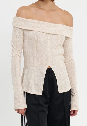 Langærmet T-shirt - mottled beige