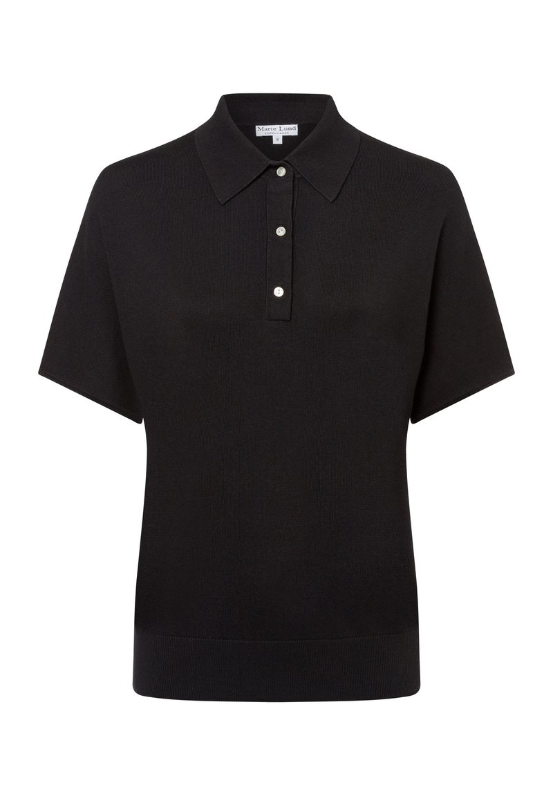 Zwarte short-sleeve polo met een klassieke kraag, drieknoopsluiting en ribgebreide manchetten. Gemaakt van zachte, gestructureerde stof.