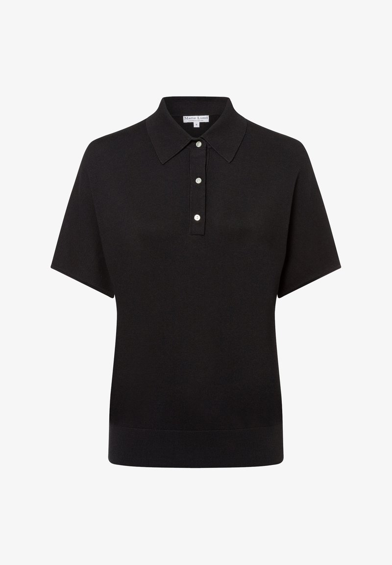 Zwarte short-sleeve polo met een klassieke kraag, drieknoopsluiting en ribgebreide manchetten. Gemaakt van zachte, gestructureerde stof.