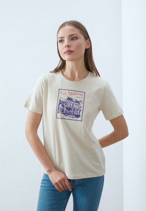 T-shirt med print - sand