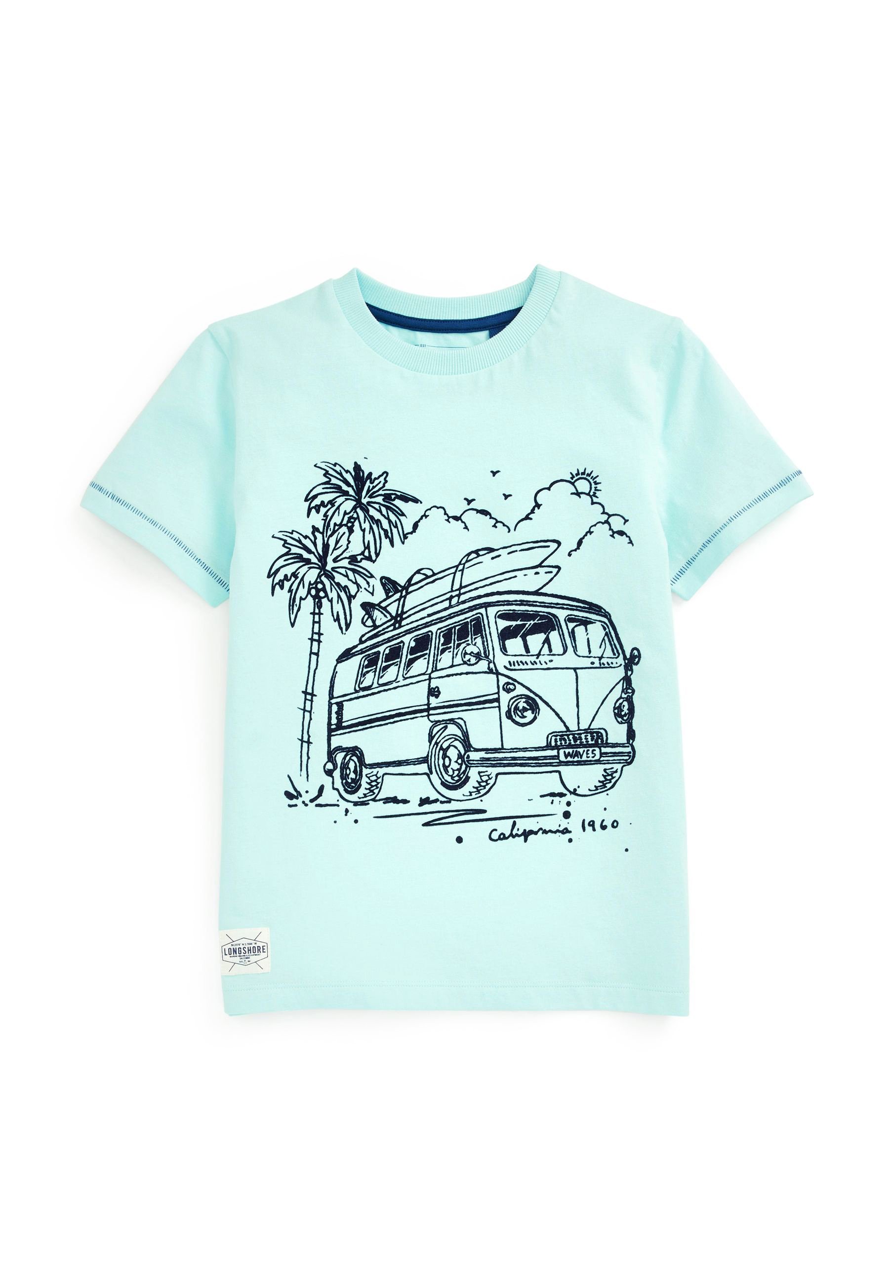 T-shirt print - light blue campervan 