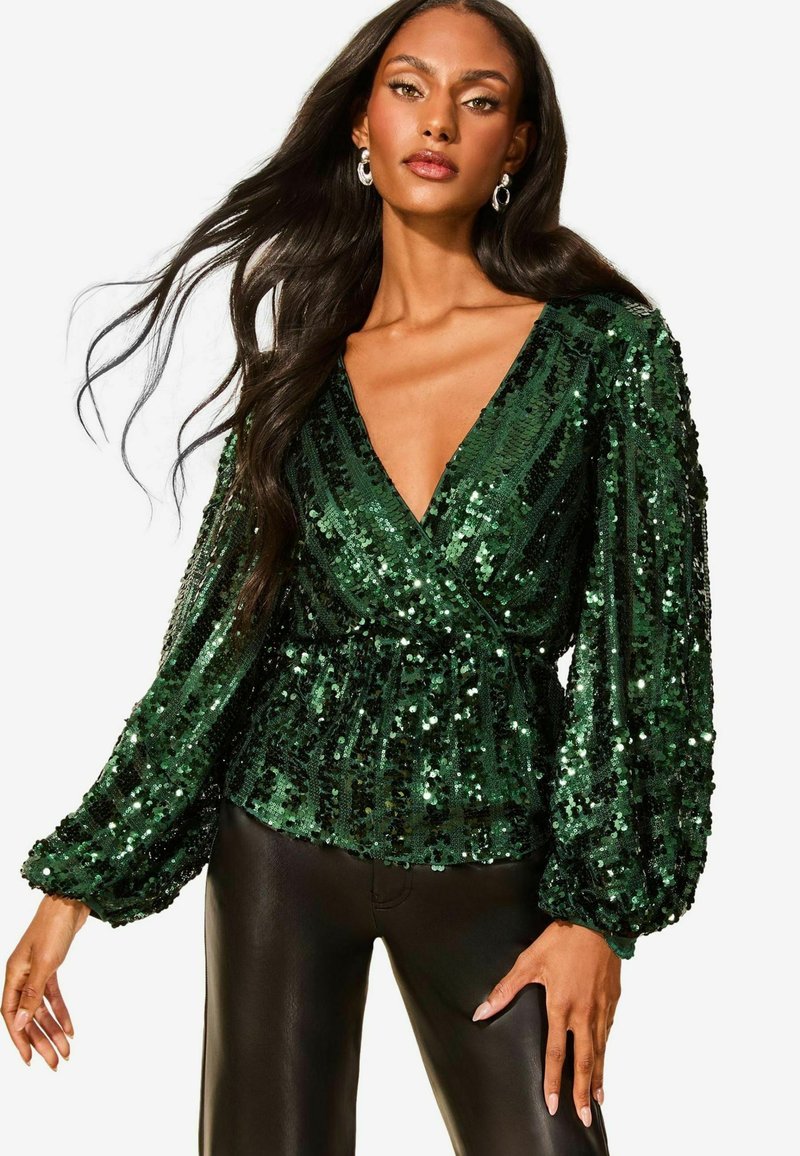Lipsy REGULAR FIT - SEQUIN WRAP - Blūze - green