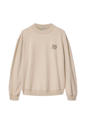 Felpa beige girocollo con polsini e orlo a costine, con piccolo logo scuro "AS" sul petto in alto a sinistra.