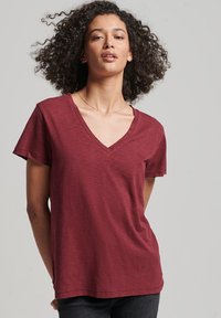 Superdry - SLUB EMBROIDERED V-NECK  - T-Shirt basic - deep port Thumbnail-Bild 1