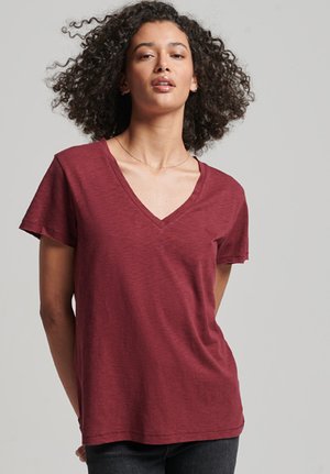 Superdry SLUB EMBROIDERED V-NECK  - T-shirt basic - deep port