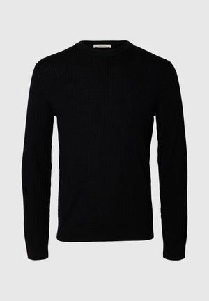 Selected, SLMTRAY LS KNIT MERINO CABLE CREW NOOS - Striktrøje - black