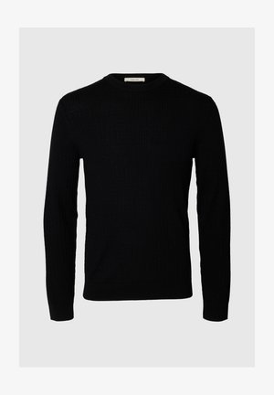Selected, SLMTRAY LS KNIT MERINO CABLE CREW NOOS - Striktrøje - black