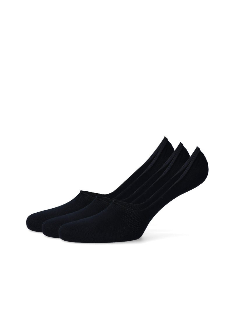 Trzy pary czarnych skarpetek na kostkę wykonanych z miękkiego, elastycznego materiału, z bezszwowym designem i gładkimi krawędziami dla zapewnienia komfortu.
