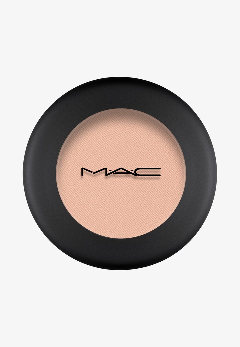 Runder schwarzer Kompaktpuder mit hellbeigem gepresstem Puder und MAC-Logo in der Mitte.
