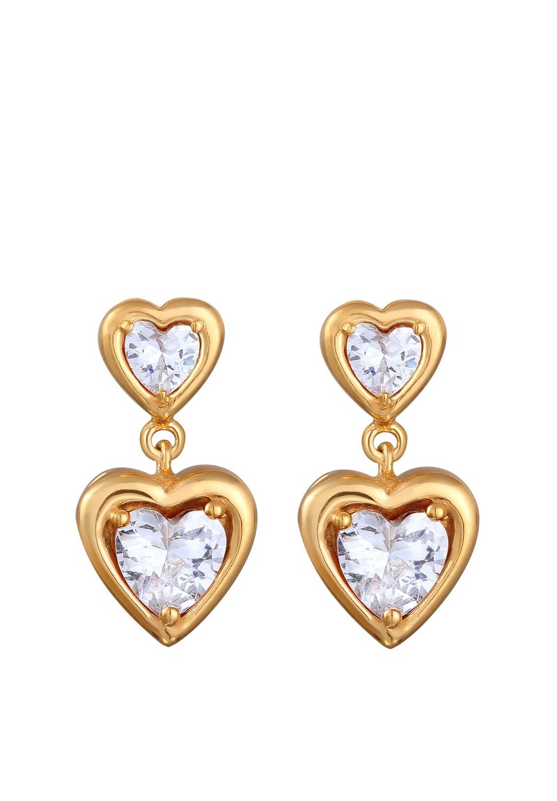 Boucles D'oreilles Cœur Plaqué Or émaillé Rouge Avec Zircon - Pendantes, Clous, Neuf Avec étiquettes