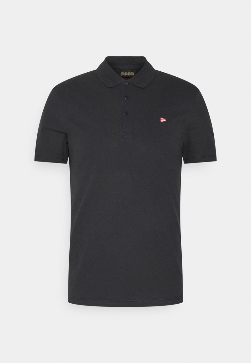 Polo shirt navy foncé en coton, avec un col classique, une patte de boutonnage à trois boutons, des manches courtes et un petit logo brodé.