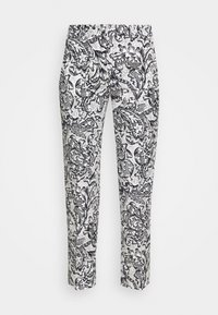 Zwart-wit gestreepte broek met een bloemenmotief, met een slim fit, een soepele textuur en een elastische tailleband voor extra comfort.