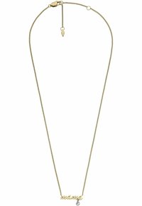 Collier en métal doré avec une chaîne délicate et le mot "mama" en pendentif, mettant en avant un petit accent en cristal.