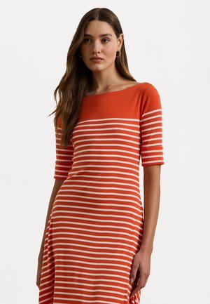 STRIPED COTTON MIDI DRESS - Jumper dress - orange lily/white