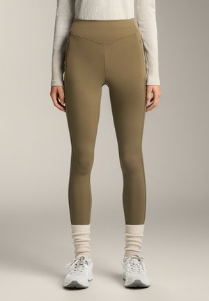 WARM HIGH-RISE ANKLE-LENGTH LEGGINGS WITH POCKETS - Bežecké legíny - khaki