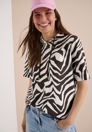 Cecil, KURZARM SHIRT MIT KAPUZE UND STRUKTUR - T-shirts print - brown cacao