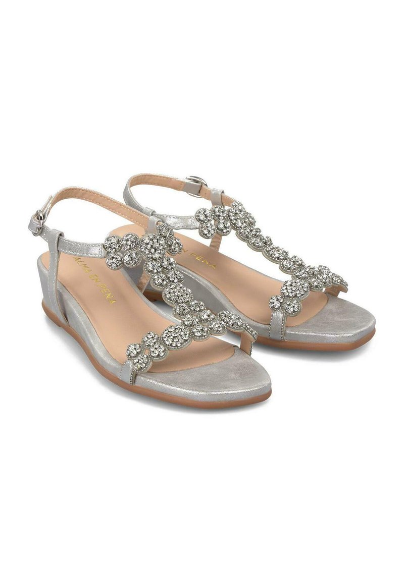 Sandales à Talons Compensés New York Transit - Taille 8 US - Argent Perlé, Sangle En T