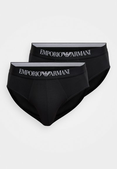 Mustat puuvillaiset alushousut, joissa on kontrastivärinen joustava vyötärönauha ja "Emporio Armani" -logo. Sileä pinta ja klassinen leikkaus. Kaksi kappaletta.