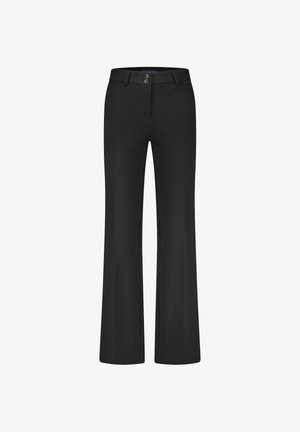 Sorte flagrende bukser lavet af glat stof, med to frontknapper, bæltestropper og en skræddersyet pasform med subtile syninger.